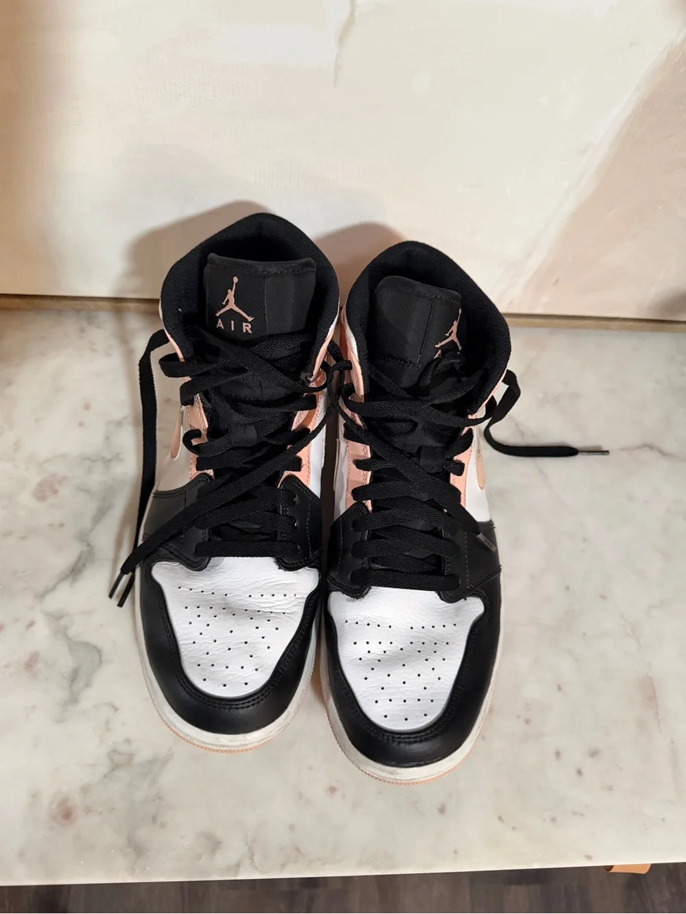 Nike Air Jordan 1 Crimson Tint Mid High-Top Sneakers in Peach, Black & White